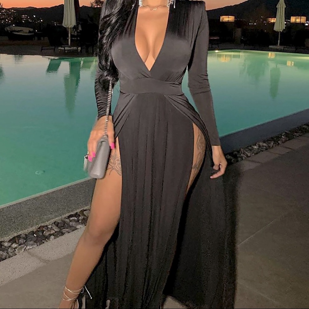 Black side splits dress